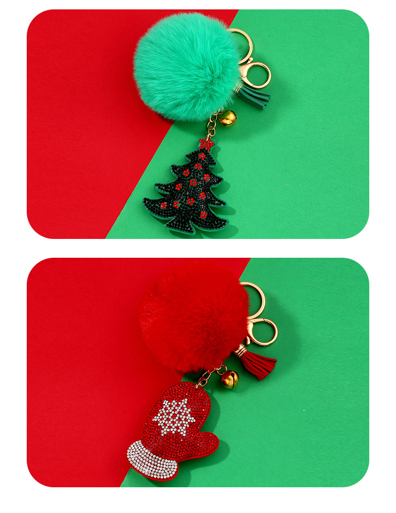 Cute Christmas Tree Christmas Socks Snowman Alloy Flannel Pom Poms Flocking Inlay Rhinestones Keychain 1 Piece display picture 5