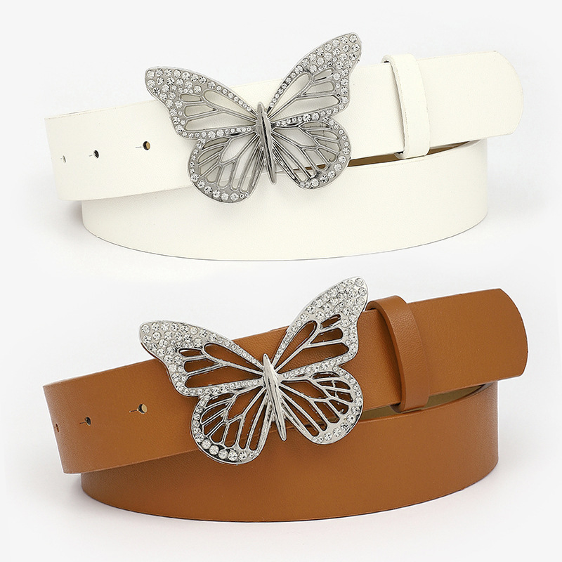 Fashion Butterfly Pu Leather Alloy Inlay Rhinestones Women's Leather Belts 1 Piece display picture 1
