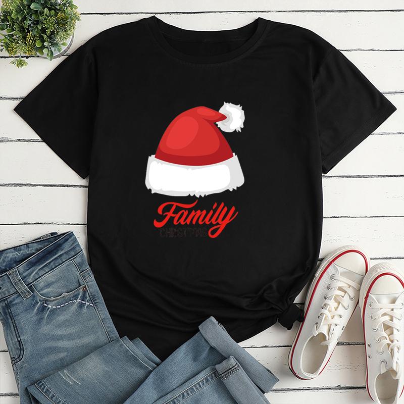 Ethnic Style Christmas Hat Polyester Round Neck Short Sleeve Regular Sleeve Printing T-shirt display picture 1