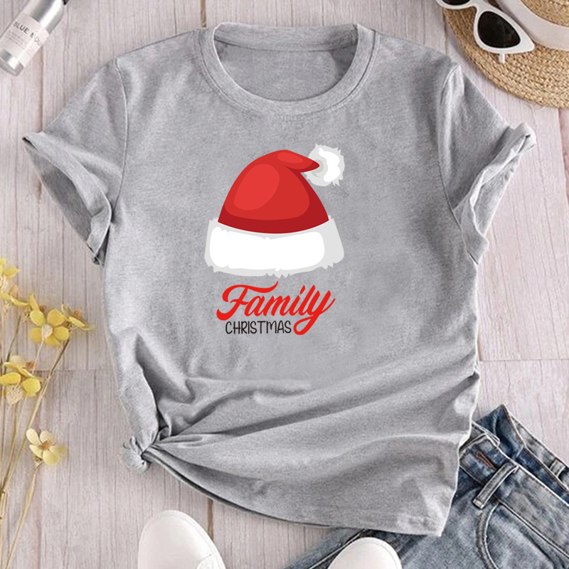 Ethnic Style Christmas Hat Polyester Round Neck Short Sleeve Regular Sleeve Printing T-shirt display picture 3