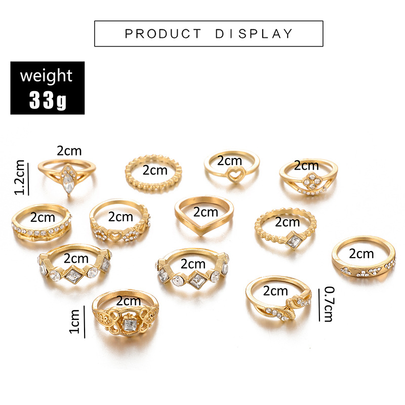 13 Pieces Fashion Geometric Alloy Plating Artificial Diamond Unisex Rings display picture 1