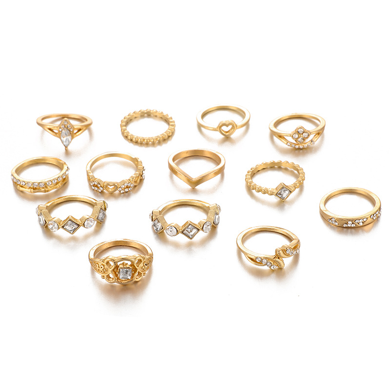 13 Pieces Fashion Geometric Alloy Plating Artificial Diamond Unisex Rings display picture 3