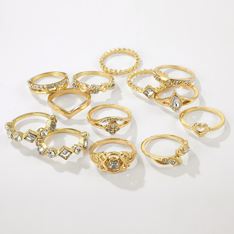 13 Pieces Fashion Geometric Alloy Plating Artificial Diamond Unisex Rings display picture 6