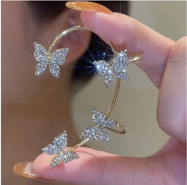 Joyería Al Por Mayor Moda Mariposa Aleación Diamantes De Imitación Artificiales Embutido Pinzas Para Las Orejas display picture 6