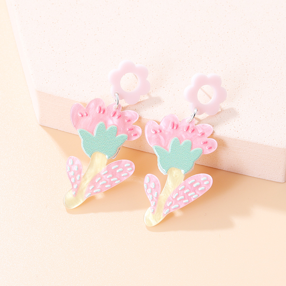Cute Rose Flower Arylic Printing Women's Drop Earrings 1 Pair display picture 3
