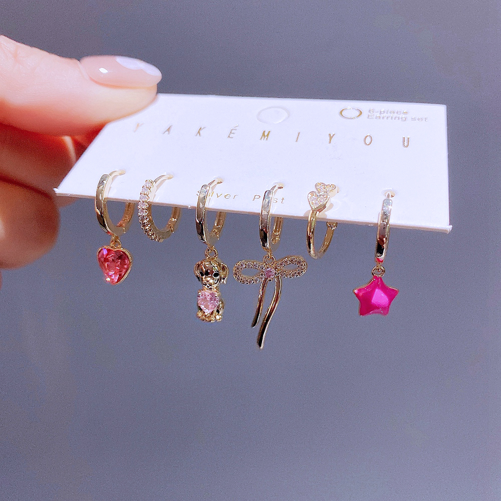 Yakemiyou Romantic Dog Heart Shape Copper Inlay Zircon Dangling Earrings 6 Pieces display picture 4