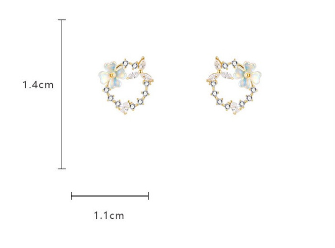 Sweet Heart Shape Flower Copper Plating Inlay Pearl Zircon Drop Earrings Ear Studs 1 Pair display picture 6