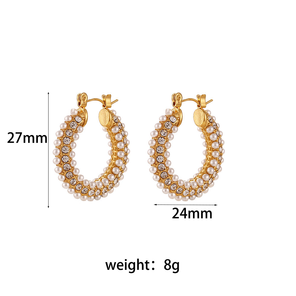 Mode Géométrique Acier Inoxydable Incruster Perles Artificielles Zircon Boucles D'oreilles Cerceau 1 Paire display picture 9