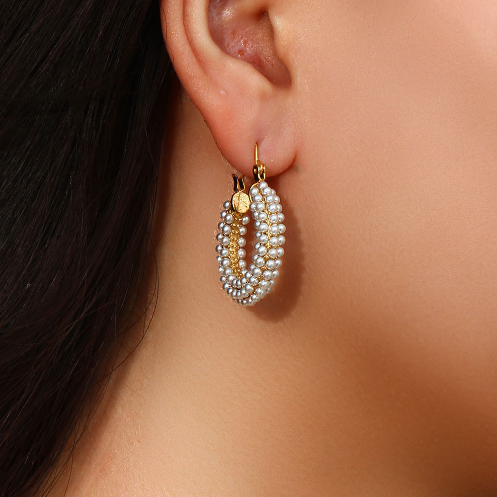 Mode Geometrisch Rostfreier Stahl Inlay Künstliche Perlen Vergoldet Reif Ohrringe 1 Paar display picture 2