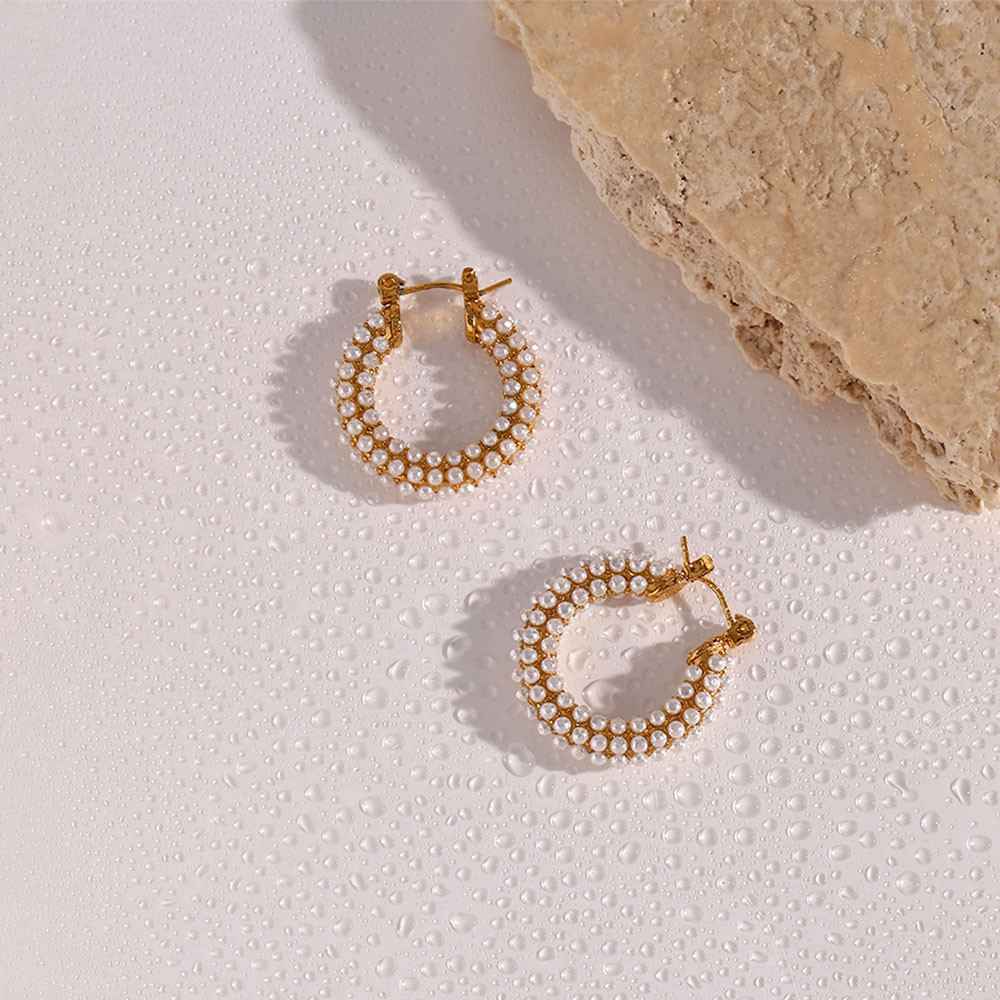 Mode Geometrisch Rostfreier Stahl Inlay Künstliche Perlen Vergoldet Reif Ohrringe 1 Paar display picture 5