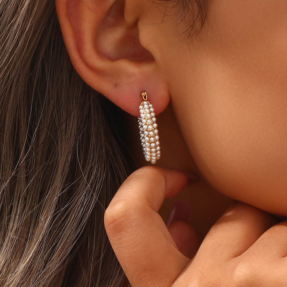 Mode Geometrisch Rostfreier Stahl Inlay Künstliche Perlen Vergoldet Reif Ohrringe 1 Paar display picture 7