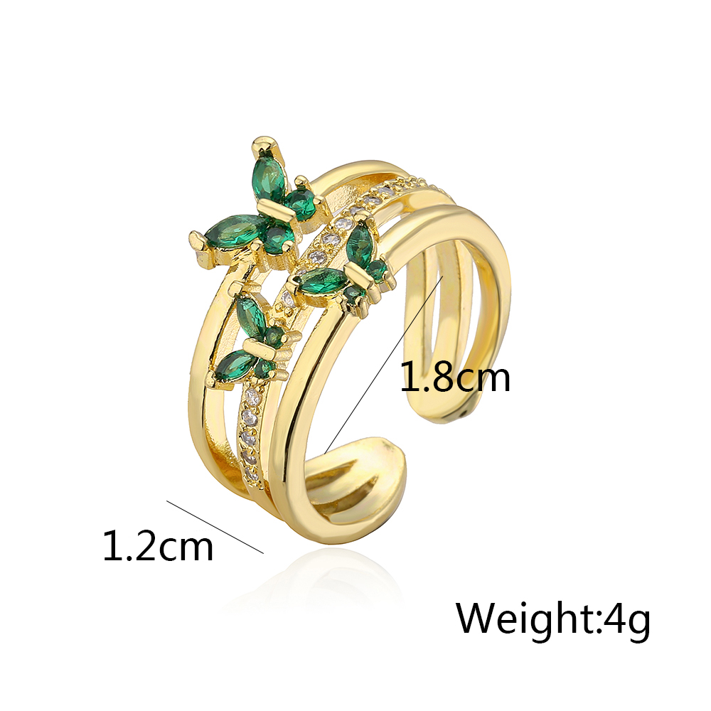 Fashion Leaf Starfish Butterfly Copper Gold Plated Pearl Zircon Open Ring display picture 7