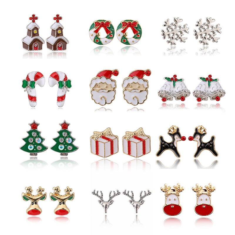 Cartoon Style Elk Alloy Enamel Rhinestones Women's Ear Studs 1 Pair display picture 1