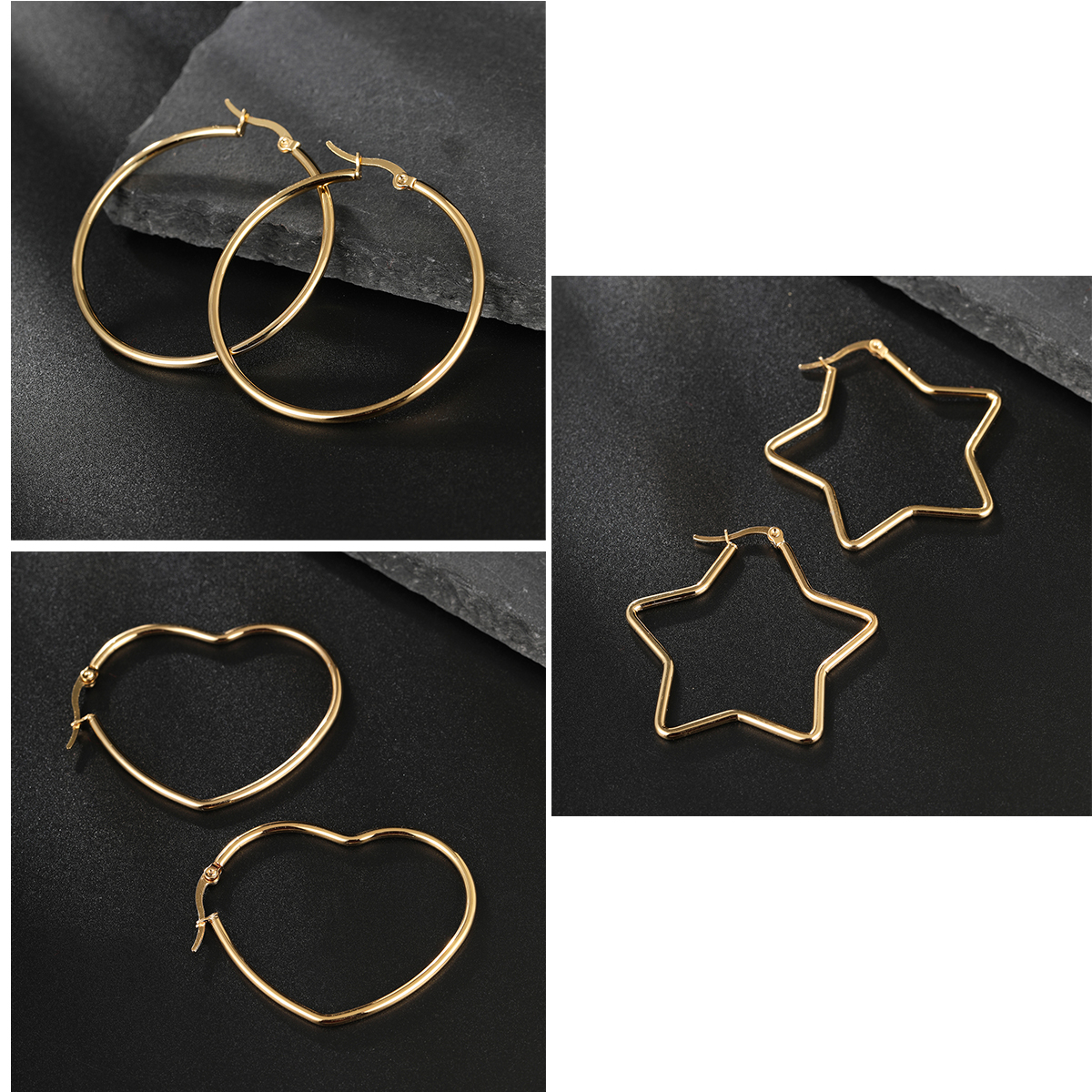 Simple Style Circle Star Heart Shape Stainless Steel Plating Hoop Earrings 1 Pair display picture 1