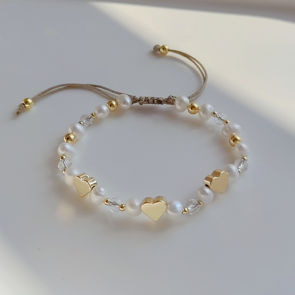 Mode Pentagramm Herzform Blume Perle Kupfer Perlen Überzug Armbänder 1 Stück display picture 3
