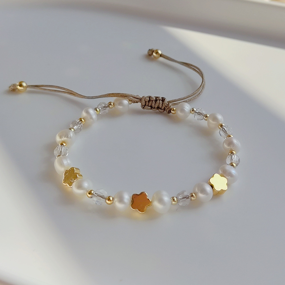 Mode Pentagramm Herzform Blume Perle Kupfer Perlen Überzug Armbänder 1 Stück display picture 5