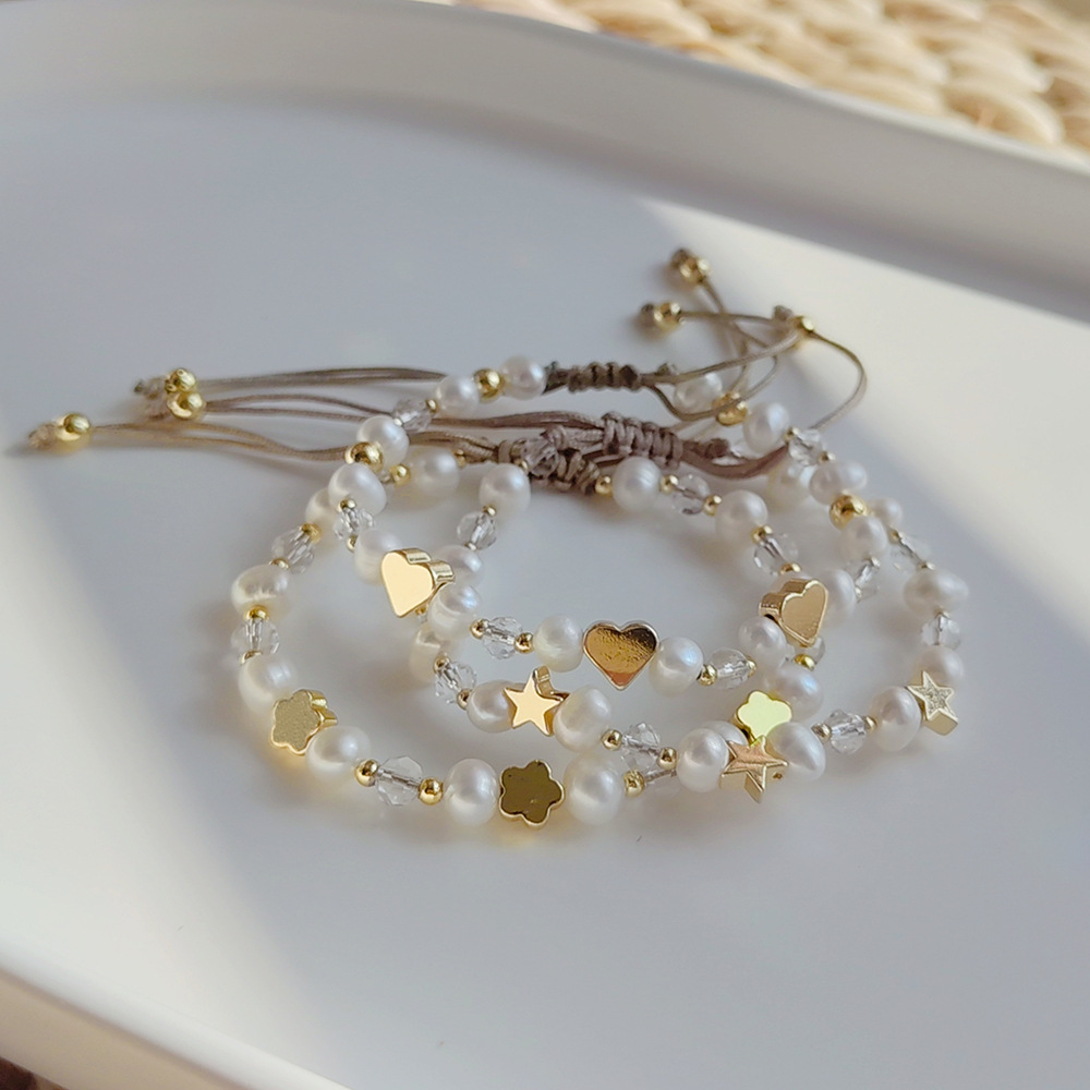 Mode Pentagramm Herzform Blume Perle Kupfer Perlen Überzug Armbänder 1 Stück display picture 2