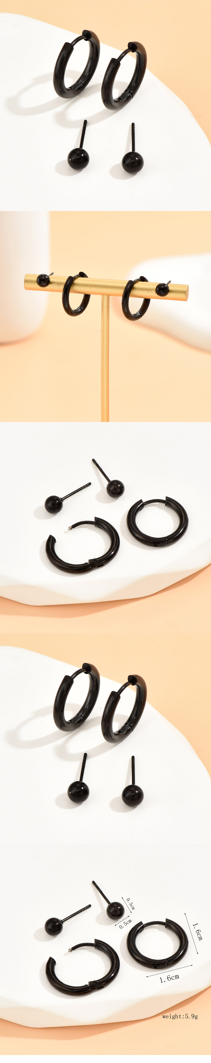 Hip-hop Geometric Stainless Steel Hoop Earrings Ear Studs 2 Pairs display picture 1