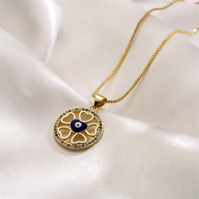 Streetwear Flower Copper Enamel Plating Inlay Zircon Gold Plated Pendant Necklace display picture 4