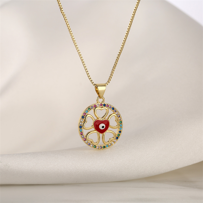 Streetwear Flower Copper Enamel Plating Inlay Zircon Gold Plated Pendant Necklace display picture 5