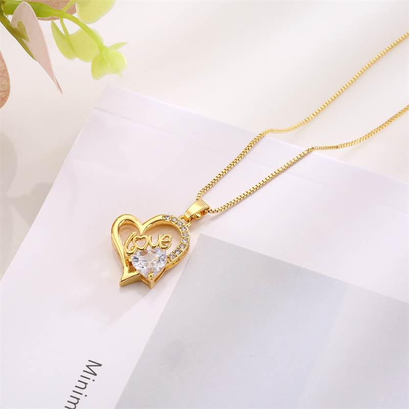 Fashion Heart Shape Butterfly Copper Enamel Plating Inlay Zircon Pendant Necklace 1 Piece display picture 5