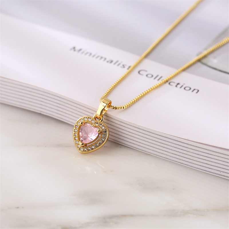 Fashion Heart Shape Butterfly Copper Enamel Plating Inlay Zircon Pendant Necklace 1 Piece display picture 6