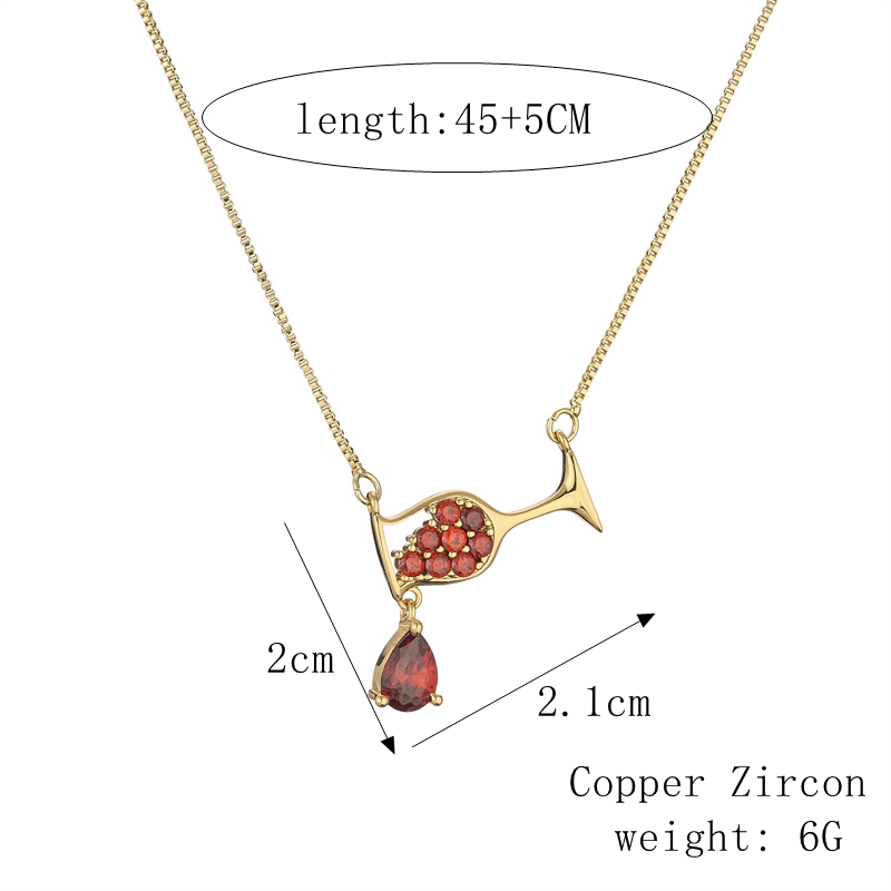 Fashion Heart Shape Wine Glass Copper Enamel Plating Inlay Zircon Pendant Necklace 1 Piece display picture 3