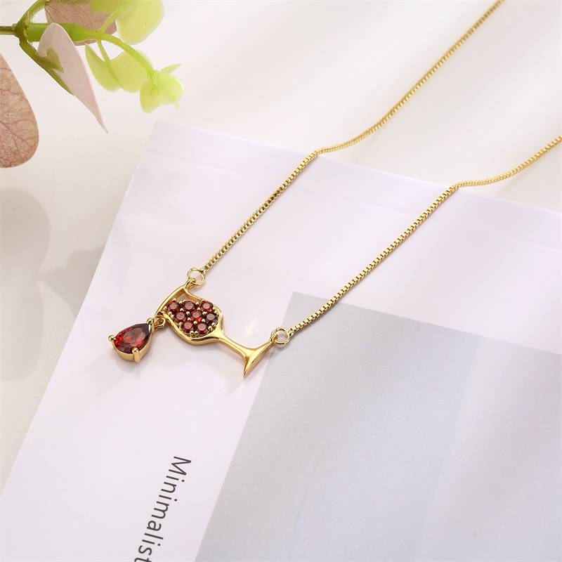 Fashion Heart Shape Wine Glass Copper Enamel Plating Inlay Zircon Pendant Necklace 1 Piece display picture 4