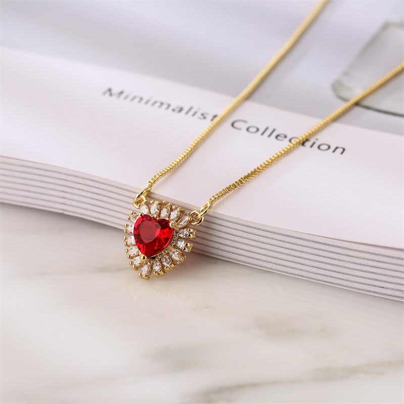 Fashion Heart Shape Wine Glass Copper Enamel Plating Inlay Zircon Pendant Necklace 1 Piece display picture 5
