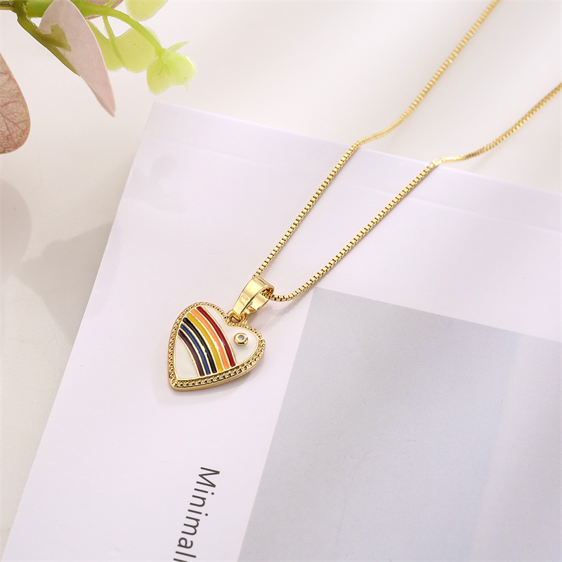 Ig Style Simple Style Pentagram Rainbow Heart Shape Copper Enamel Plating Inlay Zircon Gold Plated Pendant Necklace display picture 4