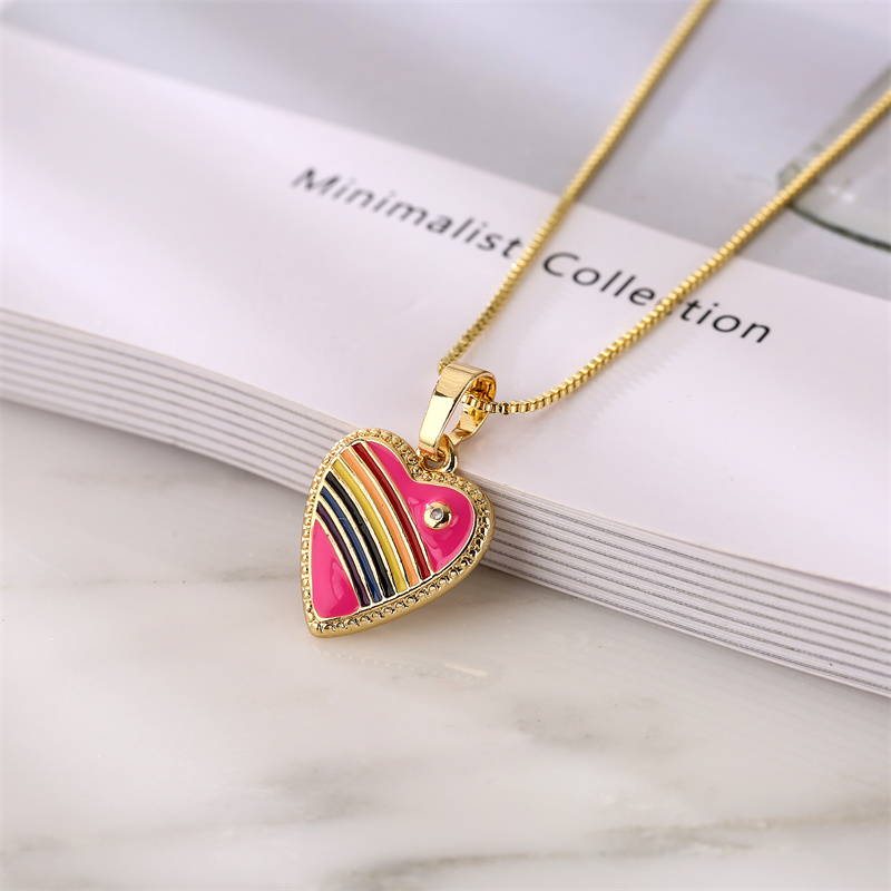 Ig Style Simple Style Pentagram Rainbow Heart Shape Copper Enamel Plating Inlay Zircon Gold Plated Pendant Necklace display picture 7