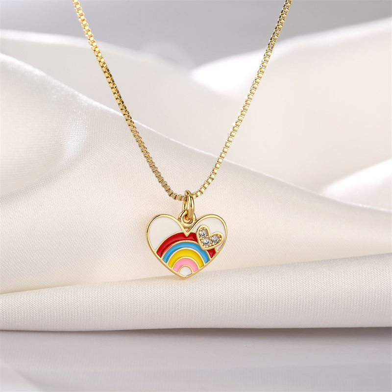Ig Style Simple Style Pentagram Rainbow Heart Shape Copper Enamel Plating Inlay Zircon Gold Plated Pendant Necklace display picture 5