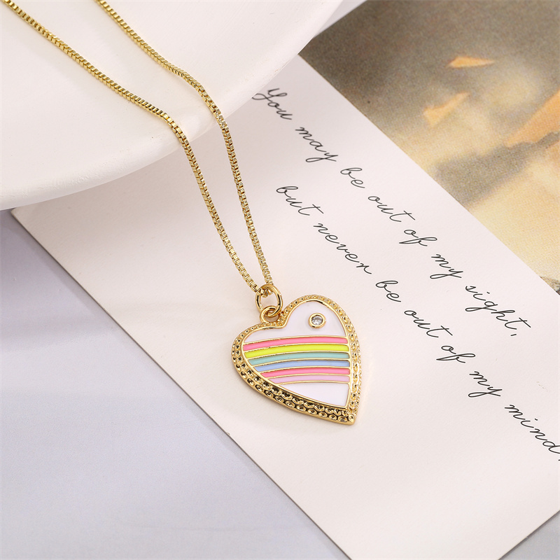 Ig Style Simple Style Pentagram Rainbow Heart Shape Copper Enamel Plating Inlay Zircon Gold Plated Pendant Necklace display picture 8