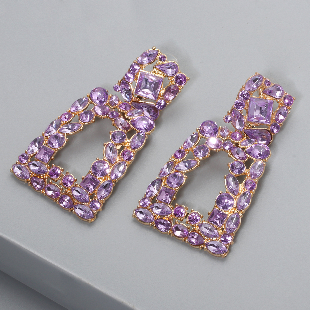 1 Pair Fashion Trapezoid Alloy Hollow Out Rhinestones Women's Chandelier Earrings Drop Earrings display picture 9