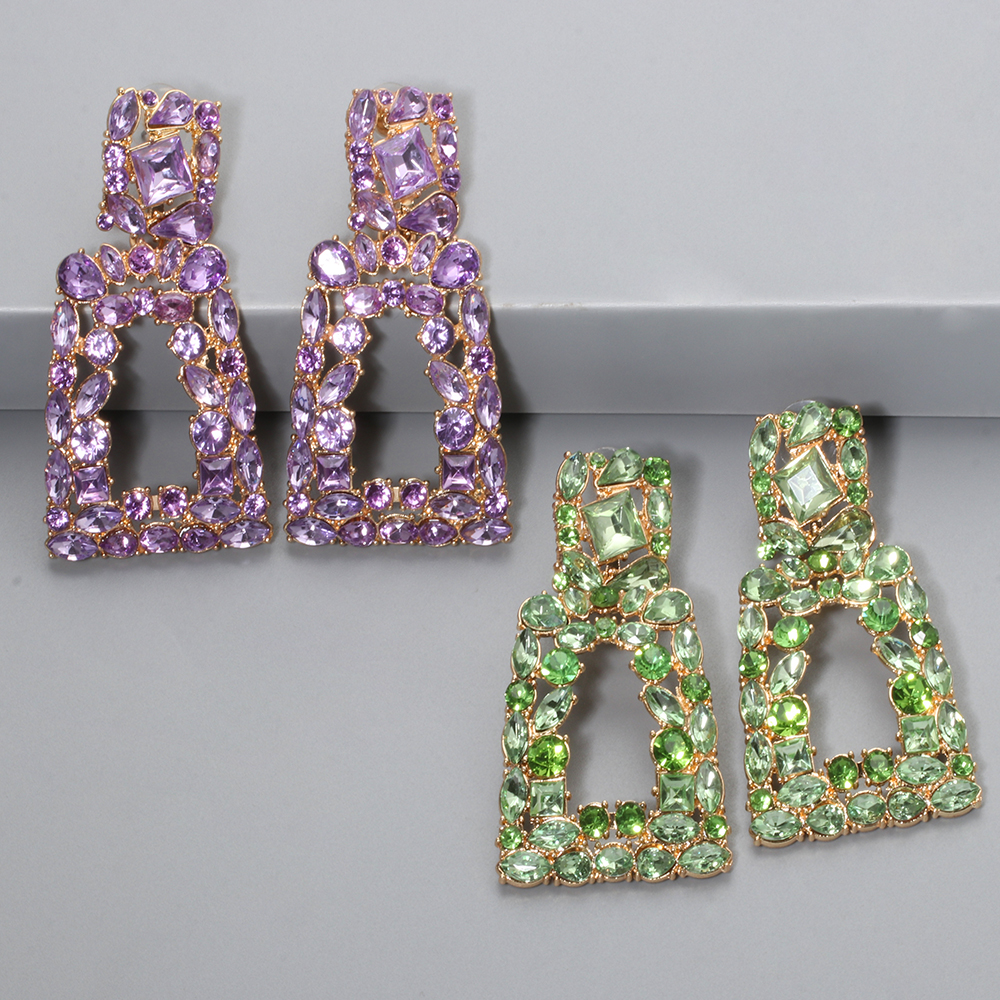 1 Par Moda Trapezoide Aleación Ahuecar Diamantes De Imitación Mujeres Pendientes De Araña Pendientes De Gota display picture 11