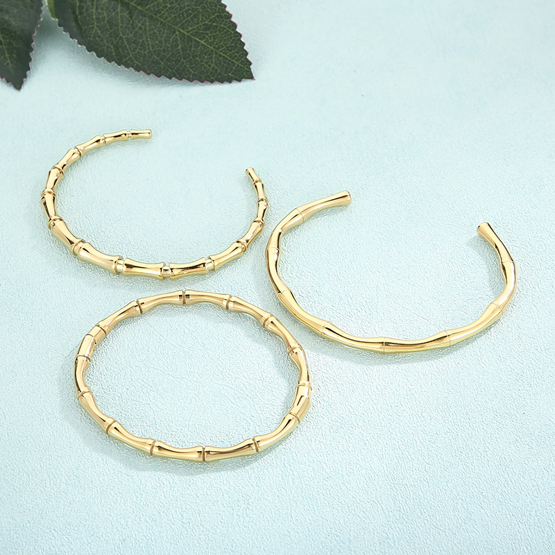 Simple Style C Shape Bamboo Stainless Steel 18K Gold Plated Bangle In Bulk display picture 9