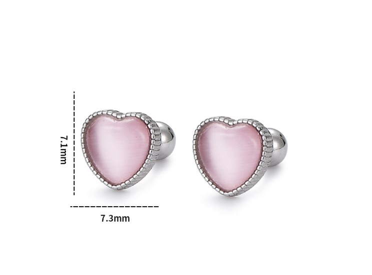 Simple Style Heart Shape Silver Plating Inlay Opal Ear Studs 1 Pair display picture 5