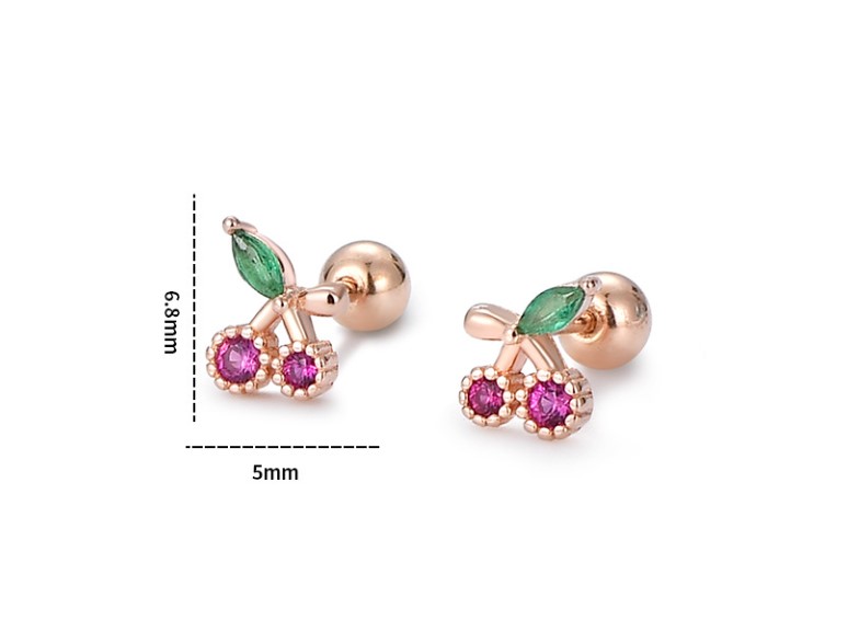 1 Pair Simple Style Cherry Silver Plating Inlay Zircon Ear Studs display picture 5