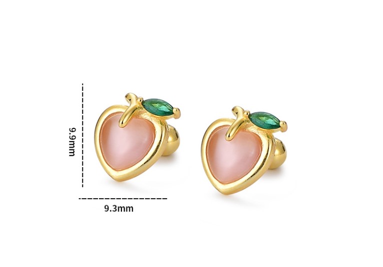 Simple Style Peach Silver Plating Inlay Artificial Gemstones Ear Studs 1 Pair display picture 5