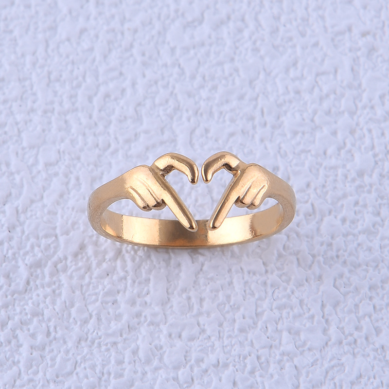 304 Stainless Steel 18K Gold Plated IG Style Plating Gesture Heart Shape Open Rings display picture 2