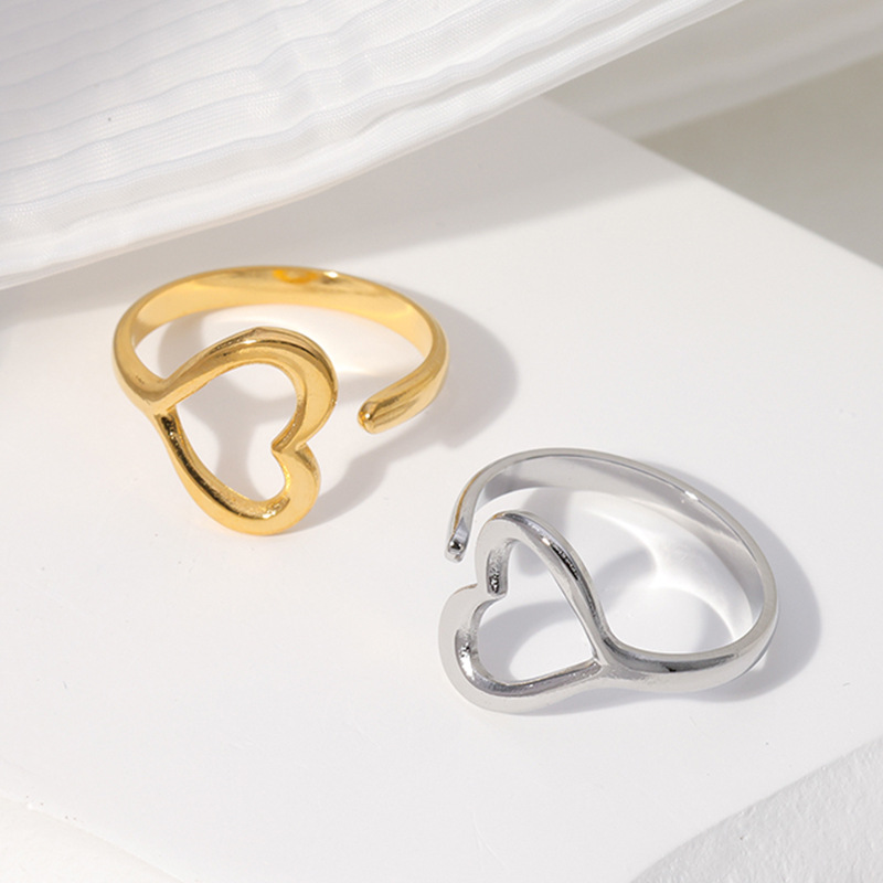 Sweet Simple Style Heart Shape Stainless Steel Plating Hollow Out Open Rings display picture 1