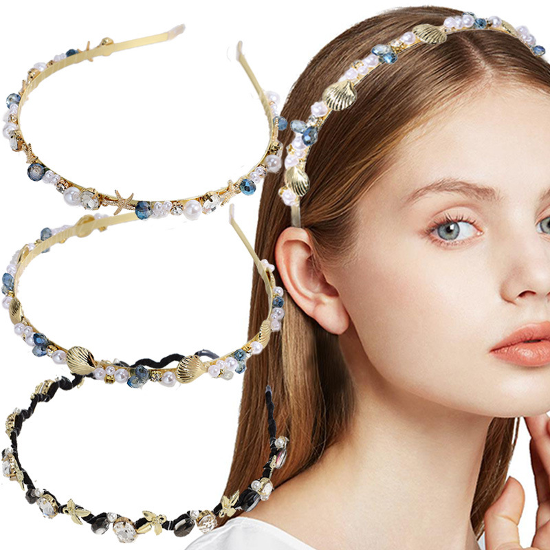 Sweet Simple Style Shell Imitation Pearl Alloy Inlay Artificial Crystal Hair Band display picture 2