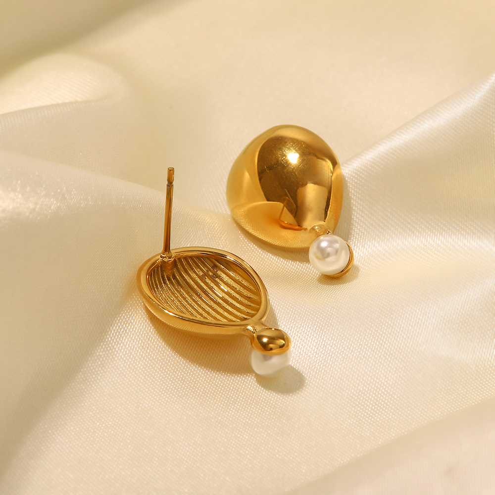Style Simple Balle Acier Inoxydable Placage Perles Artificielles Boucles D'oreilles 1 Paire display picture 2