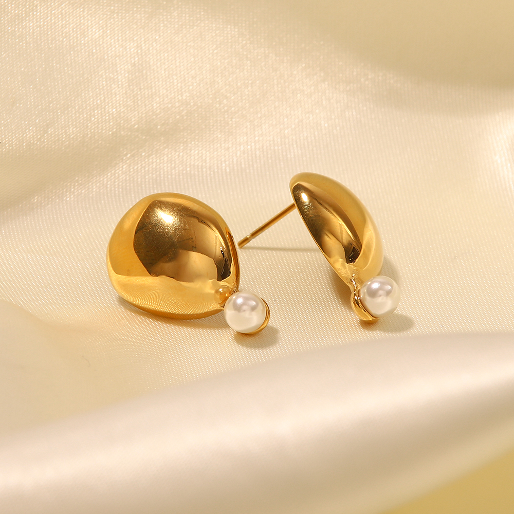 Style Simple Balle Acier Inoxydable Placage Perles Artificielles Boucles D'oreilles 1 Paire display picture 4