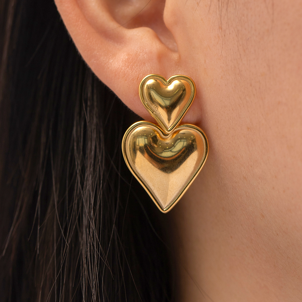 Simple Style Heart Shape Stainless Steel Plating Drop Earrings 1 Pair display picture 2