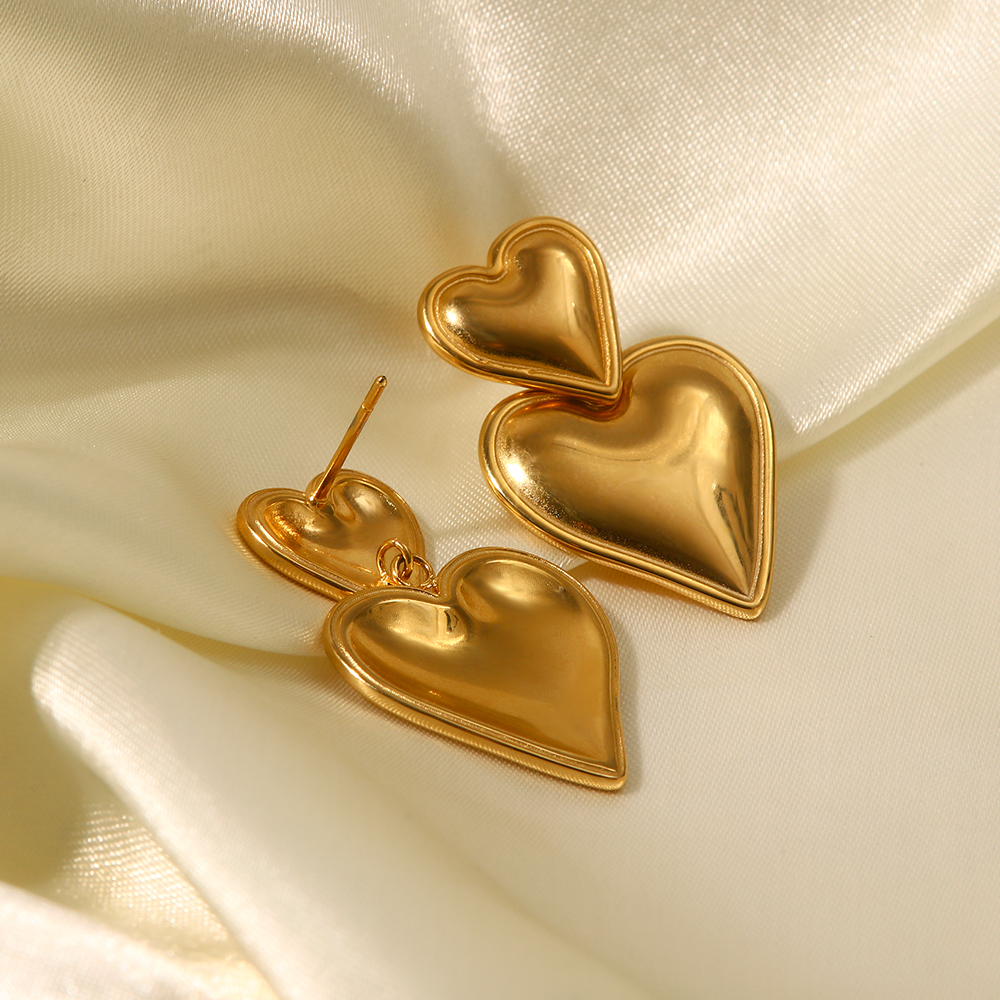 Simple Style Heart Shape Stainless Steel Plating Drop Earrings 1 Pair display picture 3