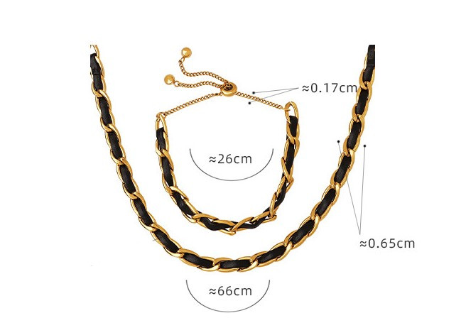 Ins Style Solid Color Pu Leather Titanium Steel Plating Bracelets Necklace 1 Piece display picture 5