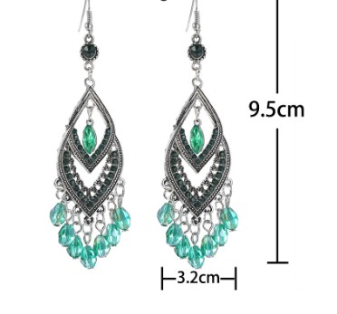 1 Pair Ethnic Style Water Droplets Alloy Tassel Plating Inlay Artificial Diamond Women's Drop Earrings display picture 6