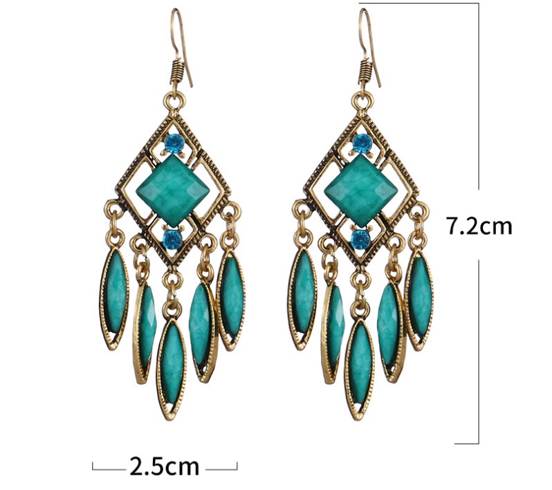 1 Pair Ethnic Style Rhombus Metal Plating Inlay Artificial Diamond Women's Drop Earrings display picture 6
