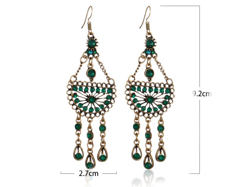1 Pair Ethnic Style Semicircle Tassel Alloy Plating Inlay Artificial Diamond Women's Drop Earrings display picture 6